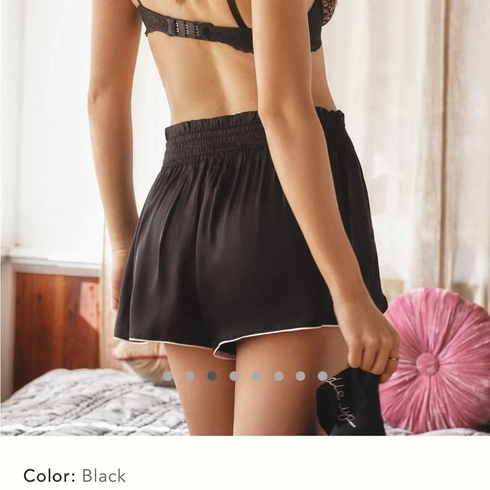 NWT new large Anthropologie black silky ruffle pj shorts embroidered boot dice
